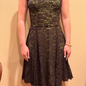 Steve Madden Black Lace Strapless Dress with Olive Underlay